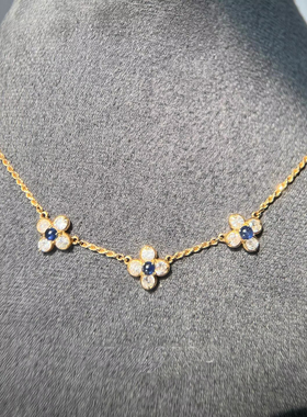 罗马旧事~复古做旧蓝色小花项链