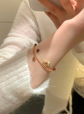 新年本命年红绳小马编织双层手链