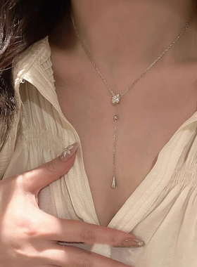 银色爆闪水滴项链女气质简约颈链