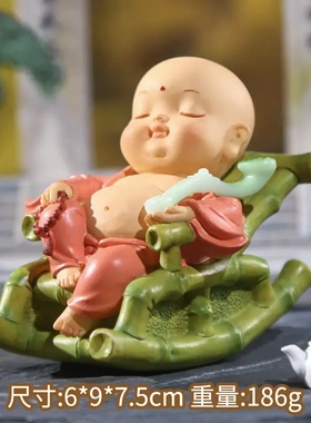 新款小弥勒躺椅摆件 中式风格茶饮室桌面摆件配饰礼物礼品装饰品