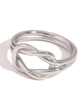 欧美时尚小众设计爆款手饰不锈钢镀18k金简约打结双层情侣戒指女