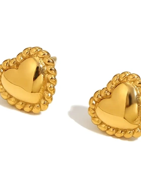 欧美气质个性爱心项链不锈钢镀18k金间金麻花边金色爱心耳钉