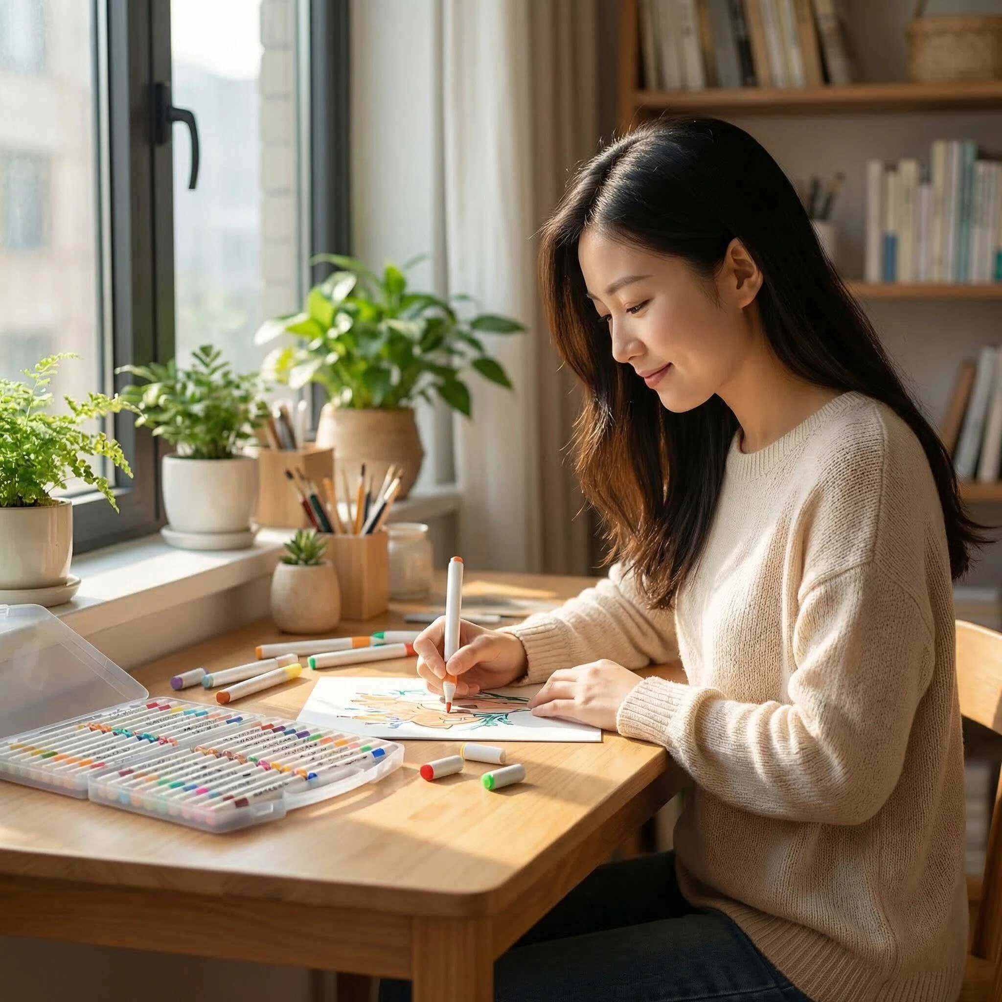 奢择丙烯马克笔12色24色60色彩色绘画涂鸦笔套装速干防水多材质玻璃石头可画