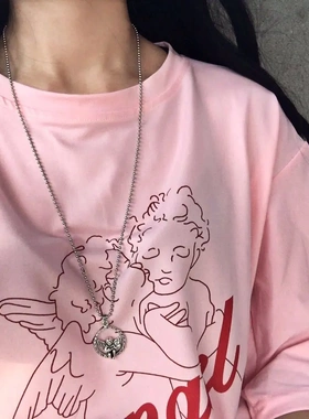 复古ins天使项链花环l漂亮潮酷长款暗黑土酷蹦迪学生项链欧美合金