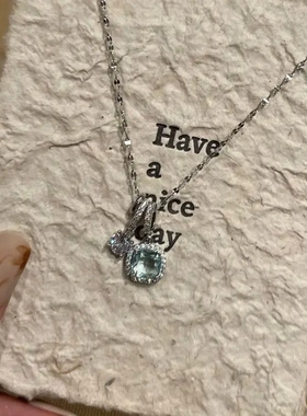 轻奢方形锆石吊坠项链女小众设计个性简约百搭气质时尚颈链锁骨链