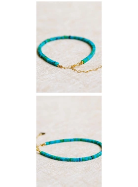 春之碧色 细绿松石手链 古风首饰复古k金清新绿色女小众手镯女式