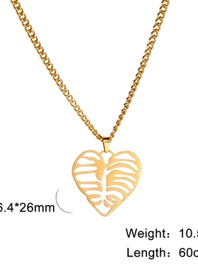 新品朋克风镂空胸骨爱心吊坠不锈钢项链饰品毛衣链配饰电镀心形