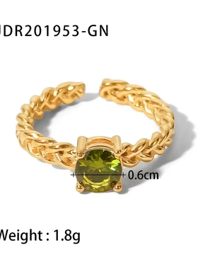 欧美网红手饰18k金不锈钢指环 锆石镶嵌麦穗编织可调节钛钢戒指女