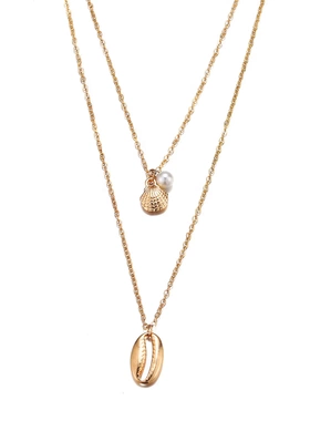 热销时尚贝壳珍珠多层吊坠项链欧美合金电镀CXL8888女式独立包装