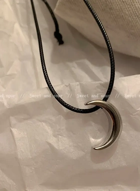 韩式月亮项链女高级设计感小众抽拉绳锁骨链甜酷ins简约日常颈链