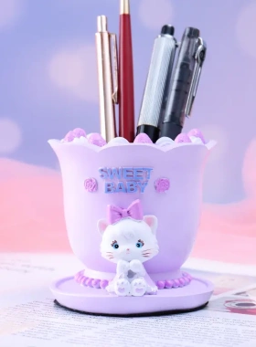 卡通米丽猫玫瑰笔筒可爱猫咪公仔桌面收纳摆件送学生老师节日礼物