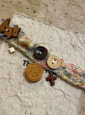 纽扣手工毛线编织手链女秋冬可爱童趣美拉德系小众设计感手饰电镀