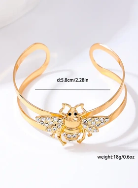 1只个性趣味可爱童趣金属双层女士开口手镯日常佩戴合金电镀金色