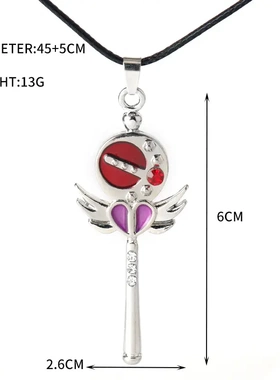 美战士星月权杖项链创意个性翅膀魔法棒吊坠锁骨链卡通合金镶钻