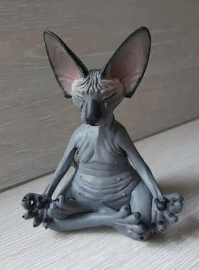 新款 毛猫打坐树脂摆件 佛系打坐居家摆件 设计创意装饰品YS-001