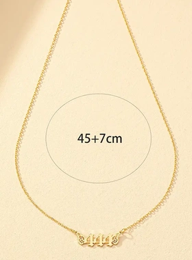 欧美热卖简约金属数字项链吊坠小众设计高级感锁骨链合金电镀金色