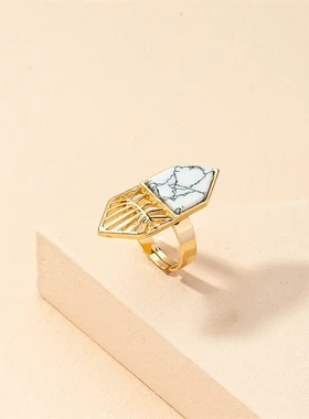 2025欧美石头几何开口戒指环小众个性ins高级感饰品戒指/指环合金