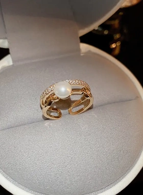 真金电镀多层环抱锆石戒指东大门轻奢食指戒精致高级感手饰女活口