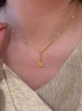 金色碎冰冰蝴蝶项链女颈链
