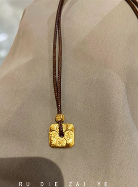 好寓意新年秋冬金色方牌毛衣链女