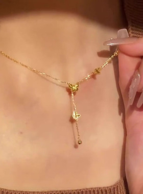 金色爆闪蝴蝶流苏项链女颈链