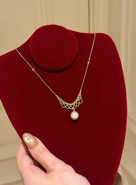 银色蕾丝人造珍珠项链女颈链
