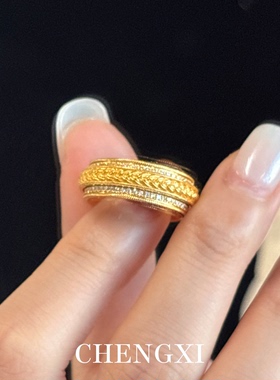 穗穗平安~拉丝金色麦穗戒指女