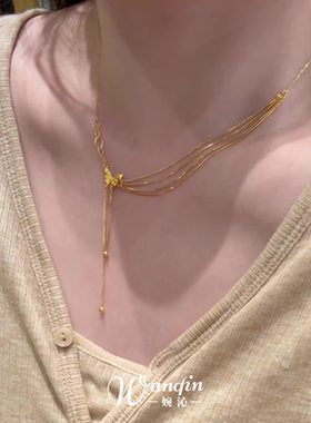 新年秋冬金色蝴蝶流苏项链女配饰