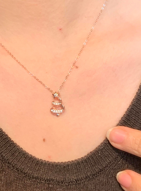 法式甜美玫瑰金圣诞树项链女