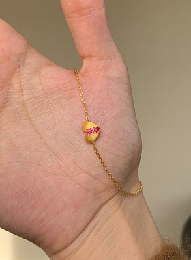 vintage中古金色拉丝爱心手链女