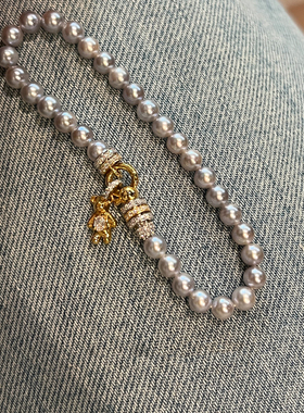 秋冬新款可爱小熊仿灰珍珠手链女