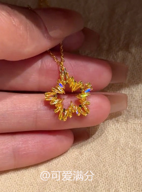 复古金色褶皱镂空星星项链女配饰