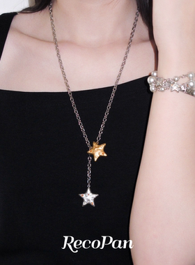 复古磨砂星星吊坠项链女配饰