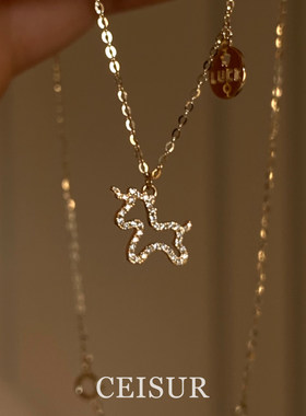 马上有钱爆闪金色小马圆盘项链女