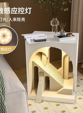 艺术城堡床头g柜高级感卧室落地摆件床边储物柜带灯一体家居装饰