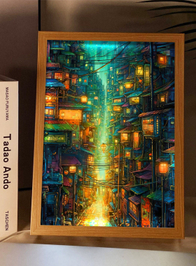 万家灯火光画古镇夜景城市