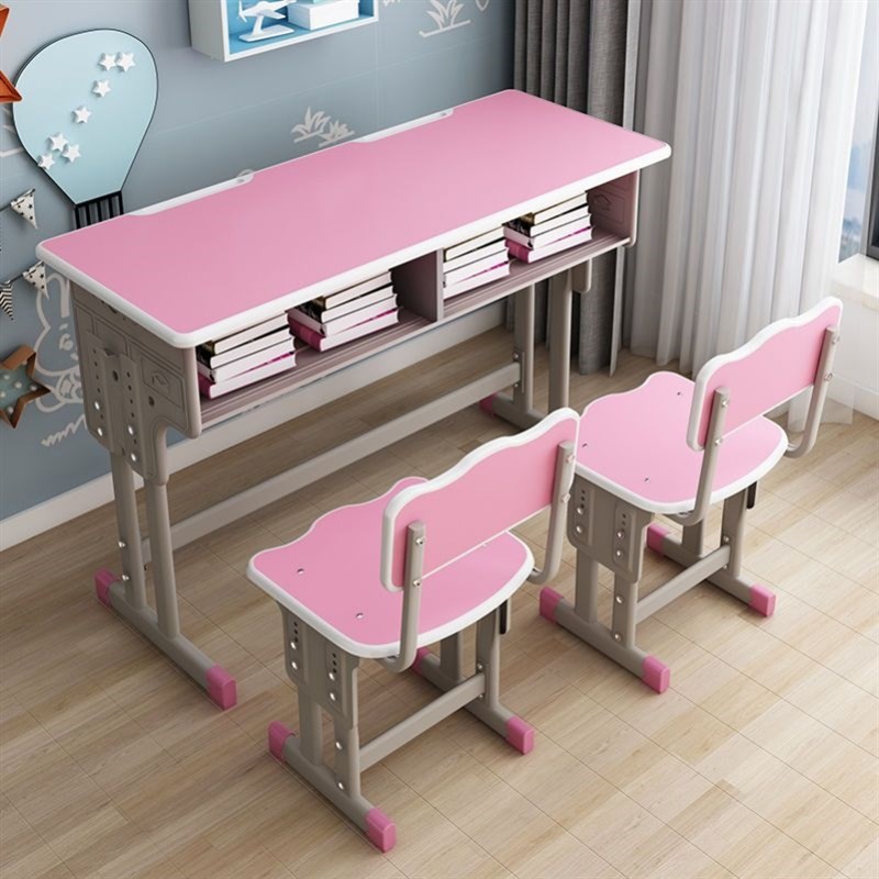 Double children's study table for primary and secondary school students, desk and chair, student home school homework table set