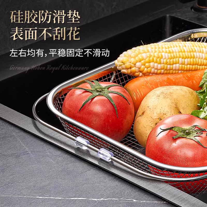 伸缩沥水篮不锈钢洗菜盆厨房家用水槽多功能置物架水池沥水洗碗架 - 图0