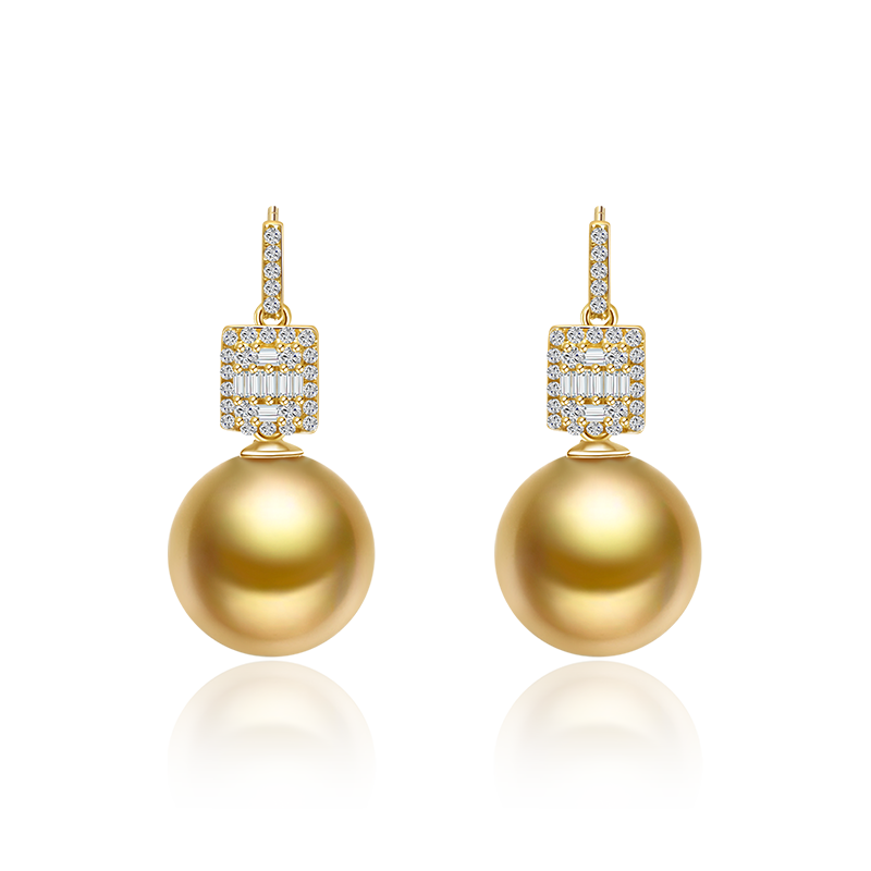钻框金珀 天然海水南洋金珠耳环18K金钻石强光正圆浓金色珍珠耳钉,淘宝优惠券,粉丝福利购,淘宝优惠卷