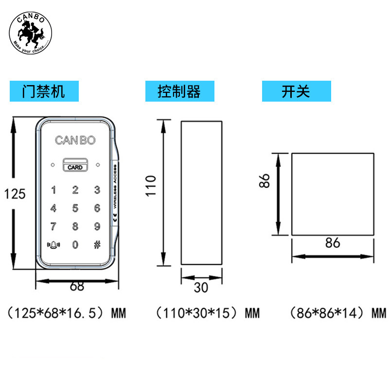 Sensor door wireless access control system, wiring-free, card swipe and password all-in-one machine, automatic door wireless attendance kit