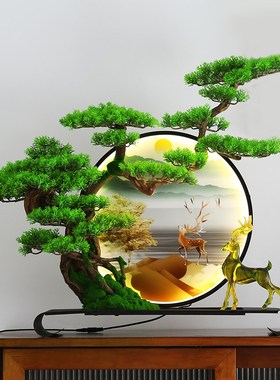 仿真迎客松盆景摆件酒柜客厅玄关办公桌面家居装饰品乔迁新居礼品