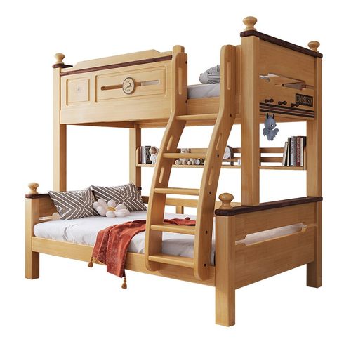 重庆大川家具城原木色全实木上下床儿童子母床走梯步柜双层高低床 - 图3