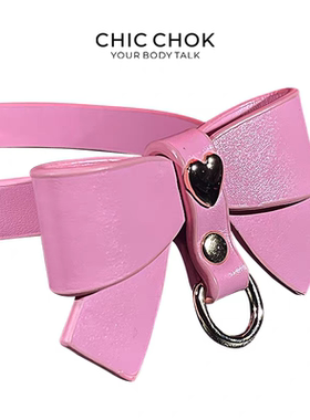 CHICCHOK原创真皮项圈女mM粉色蝴蝶结choker高级感颈环定制颈圈