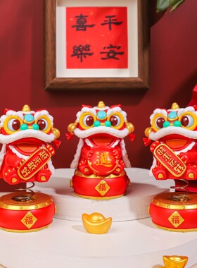 国潮醒狮弹簧摇摇乐摆件狮狮如意新年家居装饰新年工位伴手礼礼物