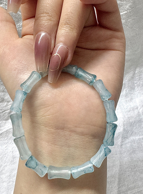 穿珠手链新中式竹节国风手串女显白蓝色手饰品上岸礼物送朋友闺蜜