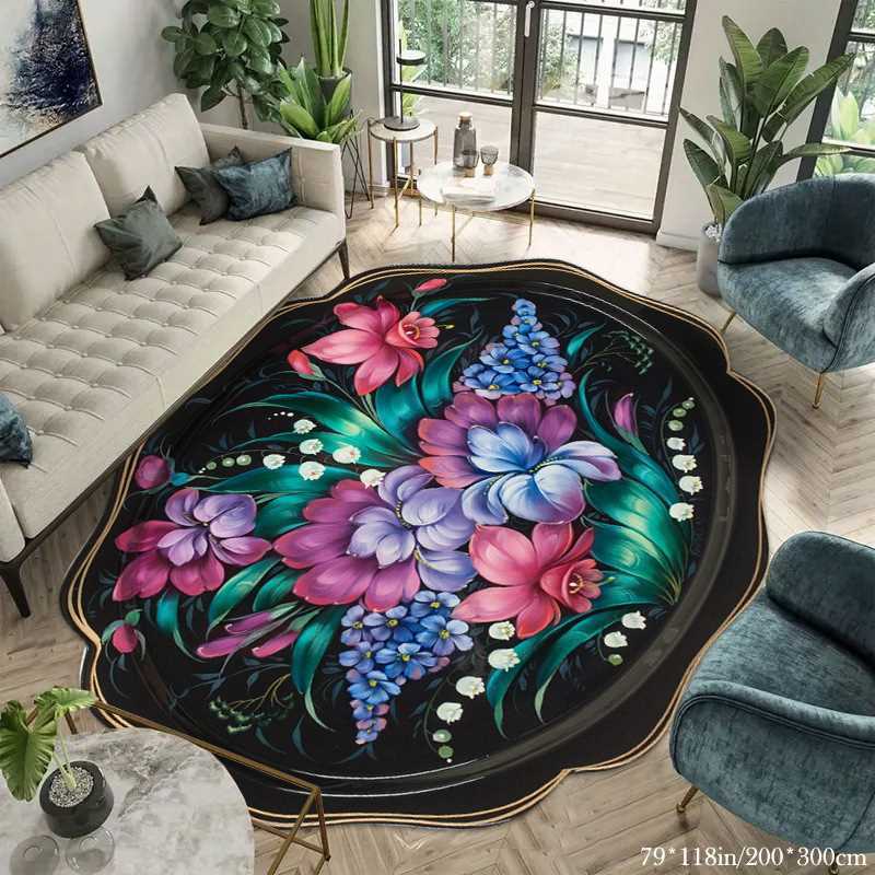复古客厅满铺不规则舒适易地毯打理花卉代发家用装饰跨境地毯卧室 - 图2