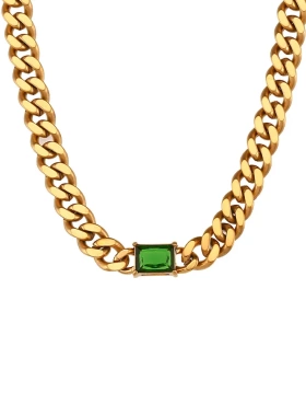 欧美ins时尚嘻哈流行锁骨链饰品不锈钢6.5mm古巴链矩形锆石项链