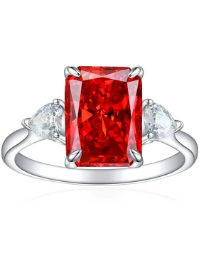 925纯银火焰冰花切心形方钻戒指女高级感811彩宝高碳钻女戒