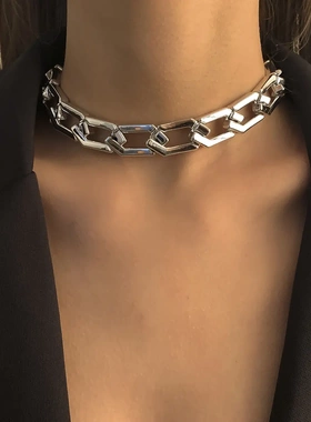 欧美潮流朋克风粗链条项链 嘻哈时尚简约几何单层锁骨项饰女