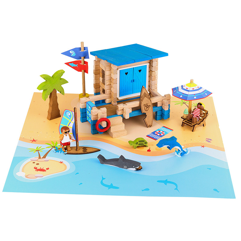 jeujura法国积木益智拼装沙滩小屋玩具实木房子榫卯拼图儿童 5-12,淘宝优惠券,粉丝福利购,淘宝优惠卷